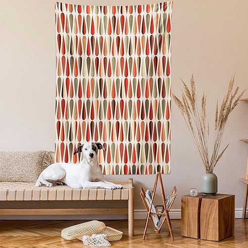 Miniatura 2 de Ambesonne Tapiz retro, estilo geométrico de los años sesenta y setenta, diseño simétrico repetido, colgante de pared para dormitorio, sala de estar,