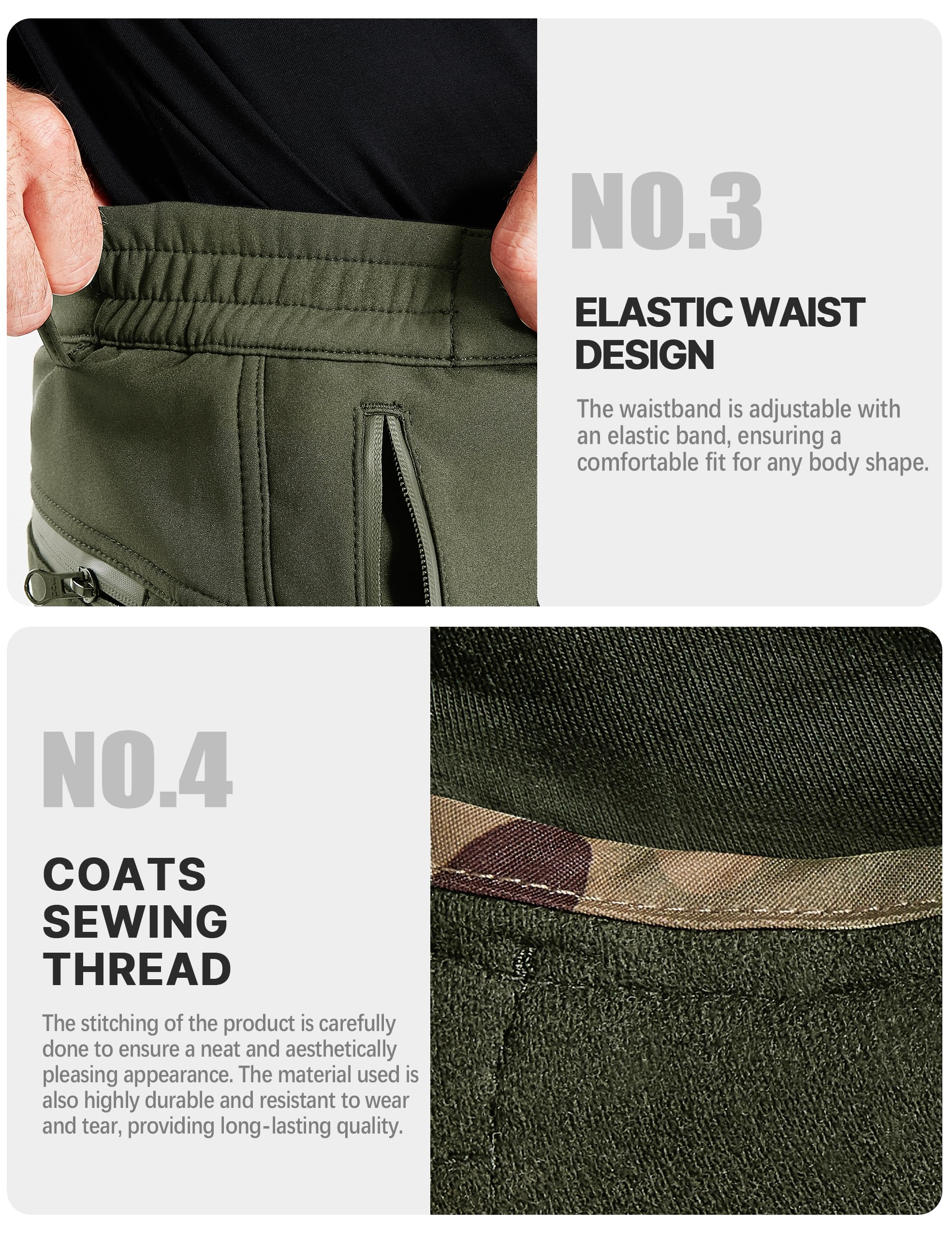 FREE SOLDIER Men's Outdoor Softshell Fleece Lined Cargo Pants Snow Ski ...