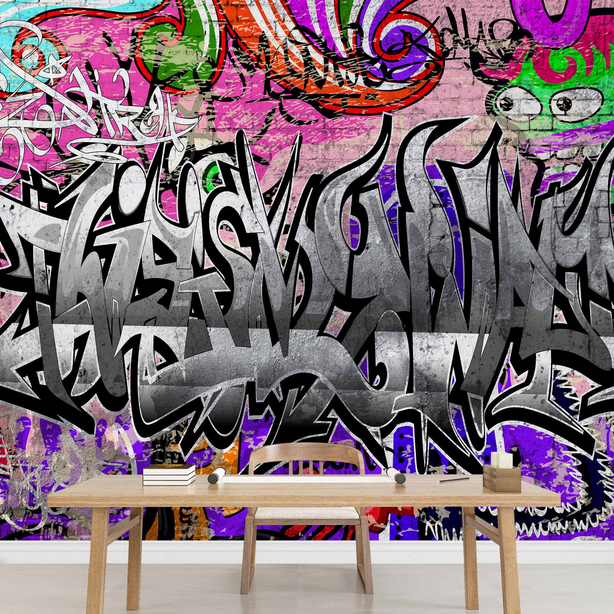 ESOWシルクスクリーンポスター ゴールド グレー graffiti wall26 - Colorful Graffiti - Large Wall Mural, Removable Peel and