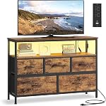 SONGMICS BELLAH Collection - Dresser for Bedroom with App-Controlled LED Lights and Charging Station, Chest of Drawers, TV Stand, 5 Drawers, Shelf, Industrial, Rustic Brown and Ink Black ULGS723KD05S