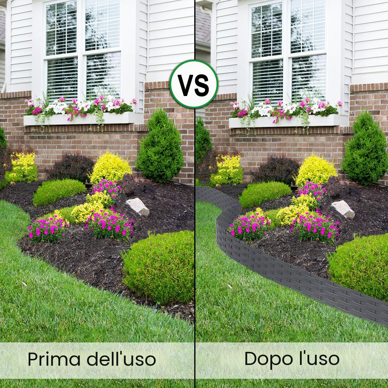 Aufun 10m Bordo Giardino con 10 elementi da 100 cm ciascuno, plastica flessibile, Recinzione Prato Bordatura per Aiuole Palizzata Orto Piante (Antracite)