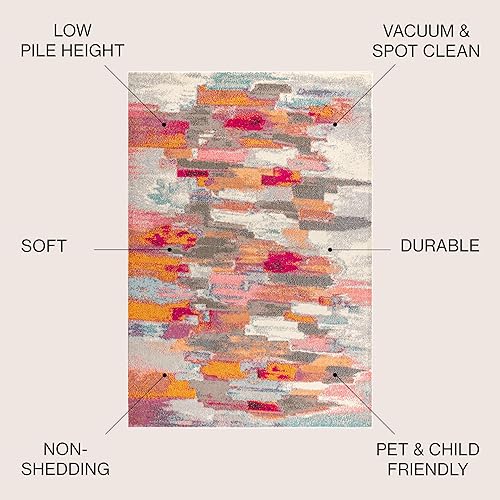 Miniatura 2 de JONATHAN Y Alfombra abstracta moderna para interiores, color marfilrosa, 4 x 6, contemporánea, de transición, fácil limpieza para sala de estar,