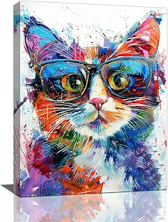 Banksy Cat Wall Art Colorful Cats Pictures Funny Cat Canvas Wall Decor Cats Painting Home Modern Artwork Decorations Framed for Kitchen Living Room Bedroom Bathroom Office 12 x 16 inch