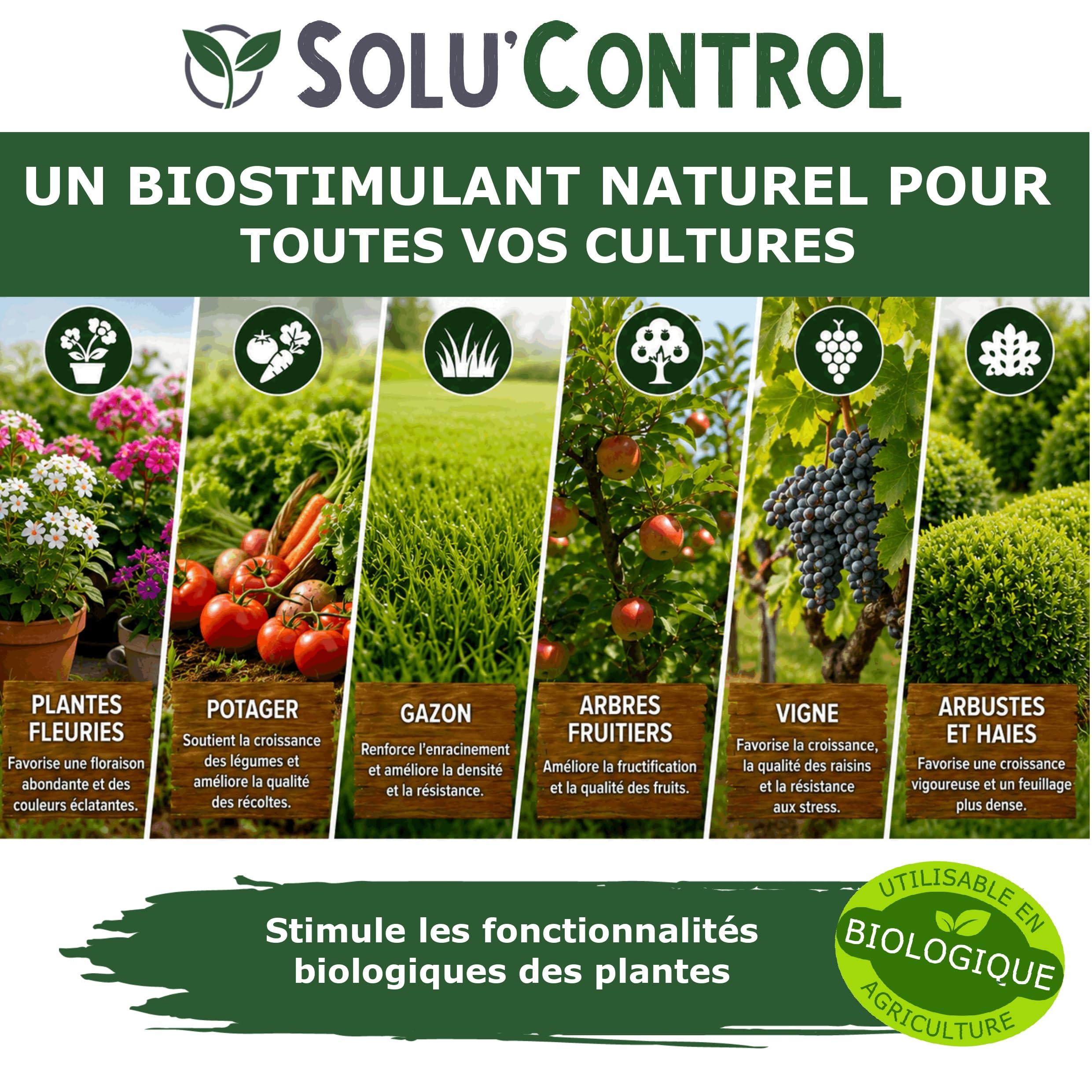 Biostimulant Concentré à l'Extrait d'Ail, d'Ortie et de Plantes Solu'Control Vége'Défense – 5 litres – Renforce les Défenses Naturelles des Plantes - Fabriqué en France - UAB
