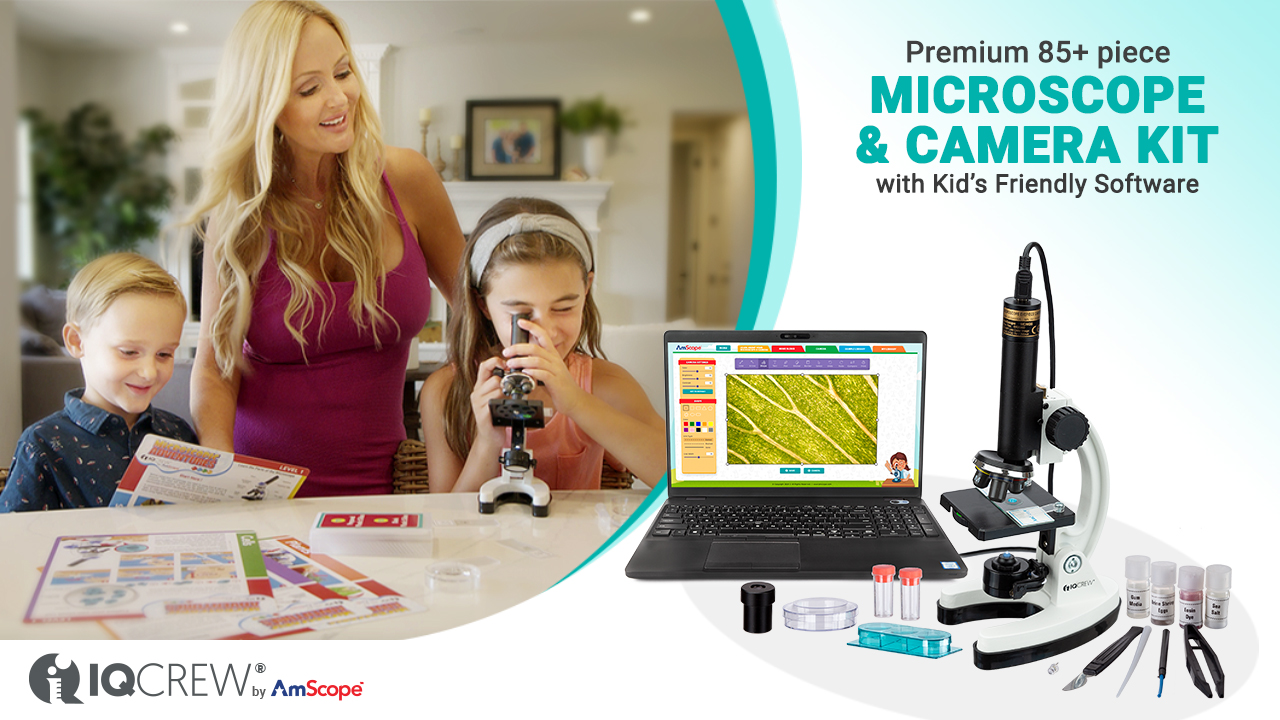 IQCREW Kids 85+ Piece Microscope Kit With Color Camera & Software - Premium Science Learning Set