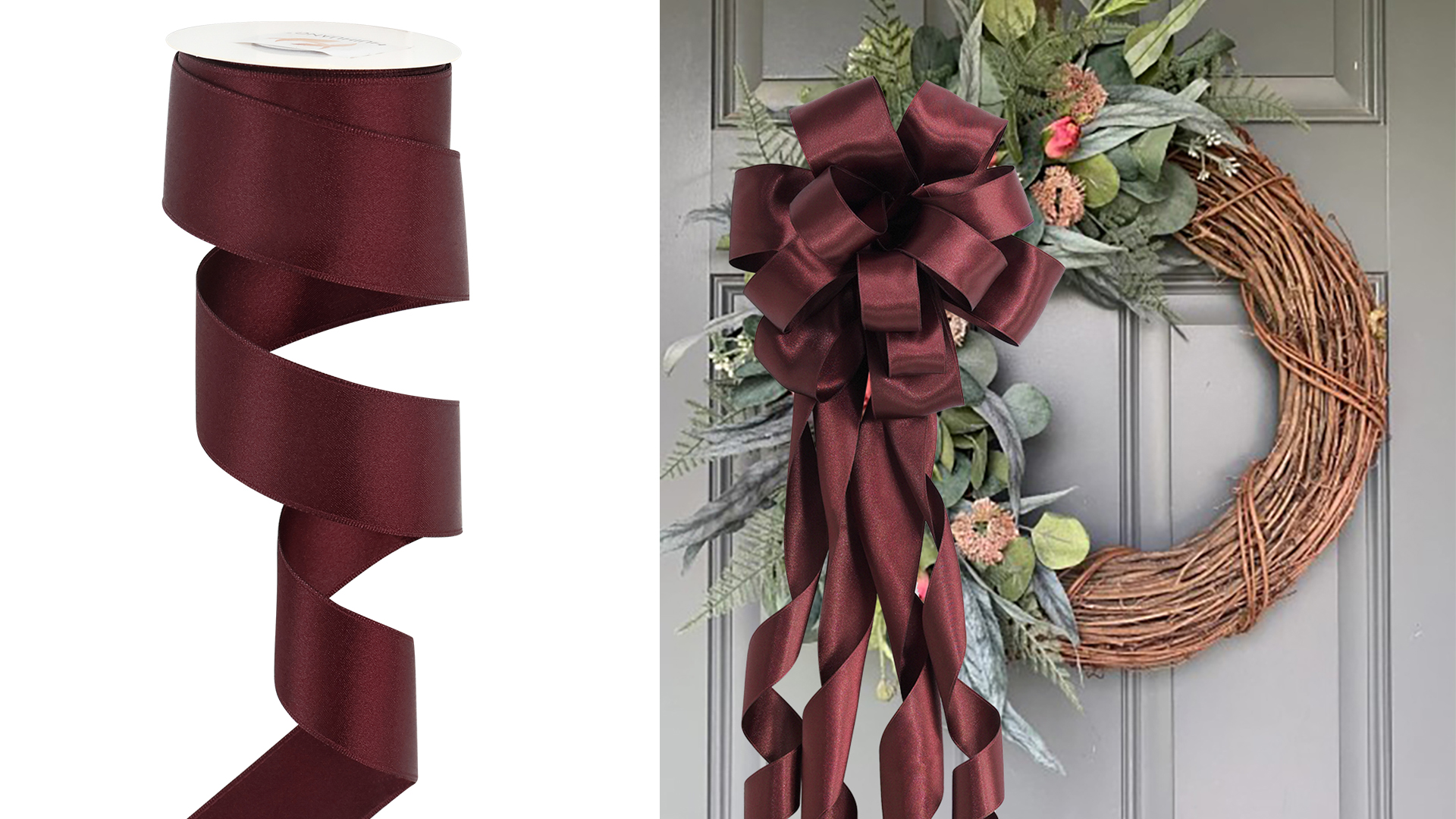 Amazon.com: HUIHUANG Burgundy Satin Wired Ribbon 1-1/2 inch