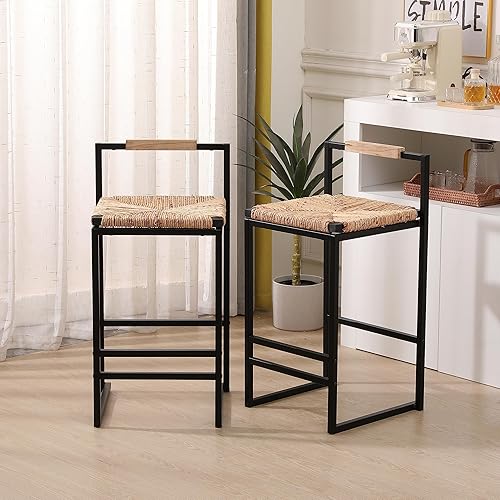 Miniatura 13 de Juego de 2 taburetes de bar, taburetes de bar modernos sin brazos con patas de metal para el hogar, pub, comedor, cocina, isla, bistró, club, Cuerda