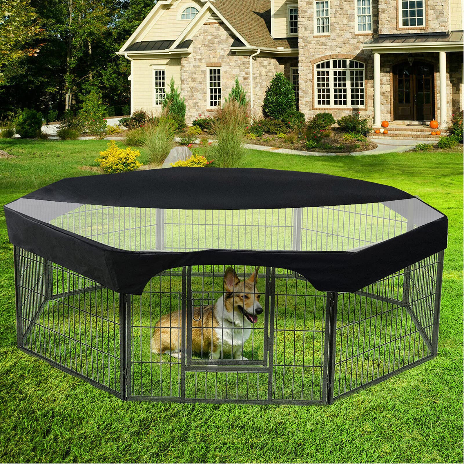 24 Inch Laufstallabdeckung für Hunde, Obere Abdeckung für Hundelaufstall, Pet Playpen Cover 8 Panels Octagonal Pet Fence Mesh Cover, UV-Schutz, für Haustierlaufstift