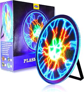 12 Inch Plasma Disc,Plasma Plate ，Flashmen Plasma Disc Science Toy，Fancy Club Decor and Science Education Gifts，Plasma Disk Sensor Lighting Plate with Music,Voice and Touch Response（Tricolor）