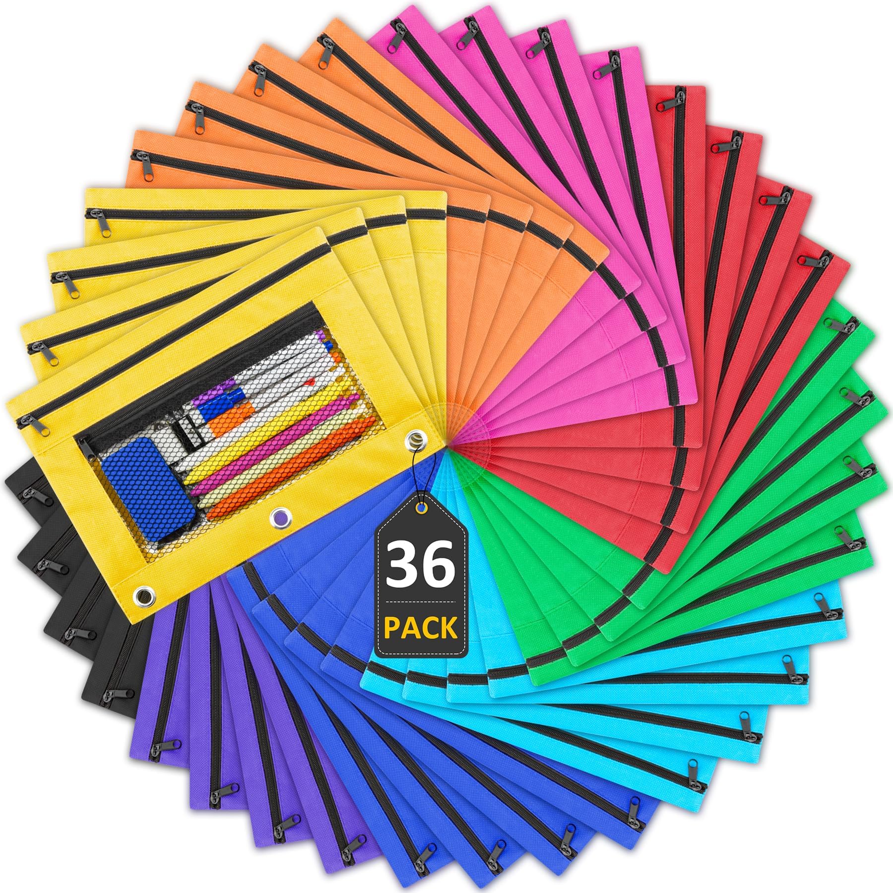 EAONE 36 Pack Pencil Pouch for 3 Ring Binder(10.0” x 7.5