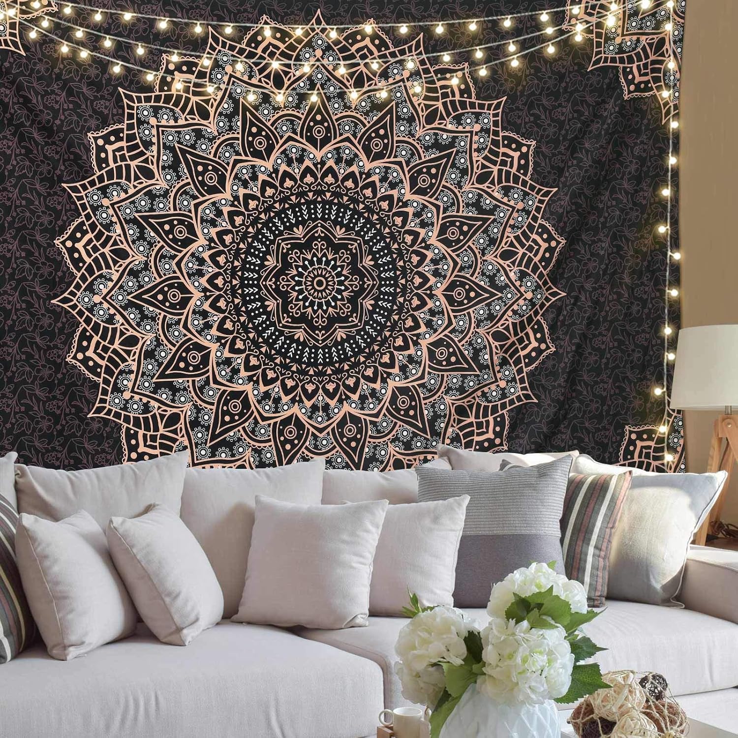 Edeesky Black Mandala Tapestry Wall Hanging Psychedelic Wall Tapestry Aesthetic Indian Hippie Decor Bohemian Art Boho Home Decoration for Bedroom,Living Room,Dorm