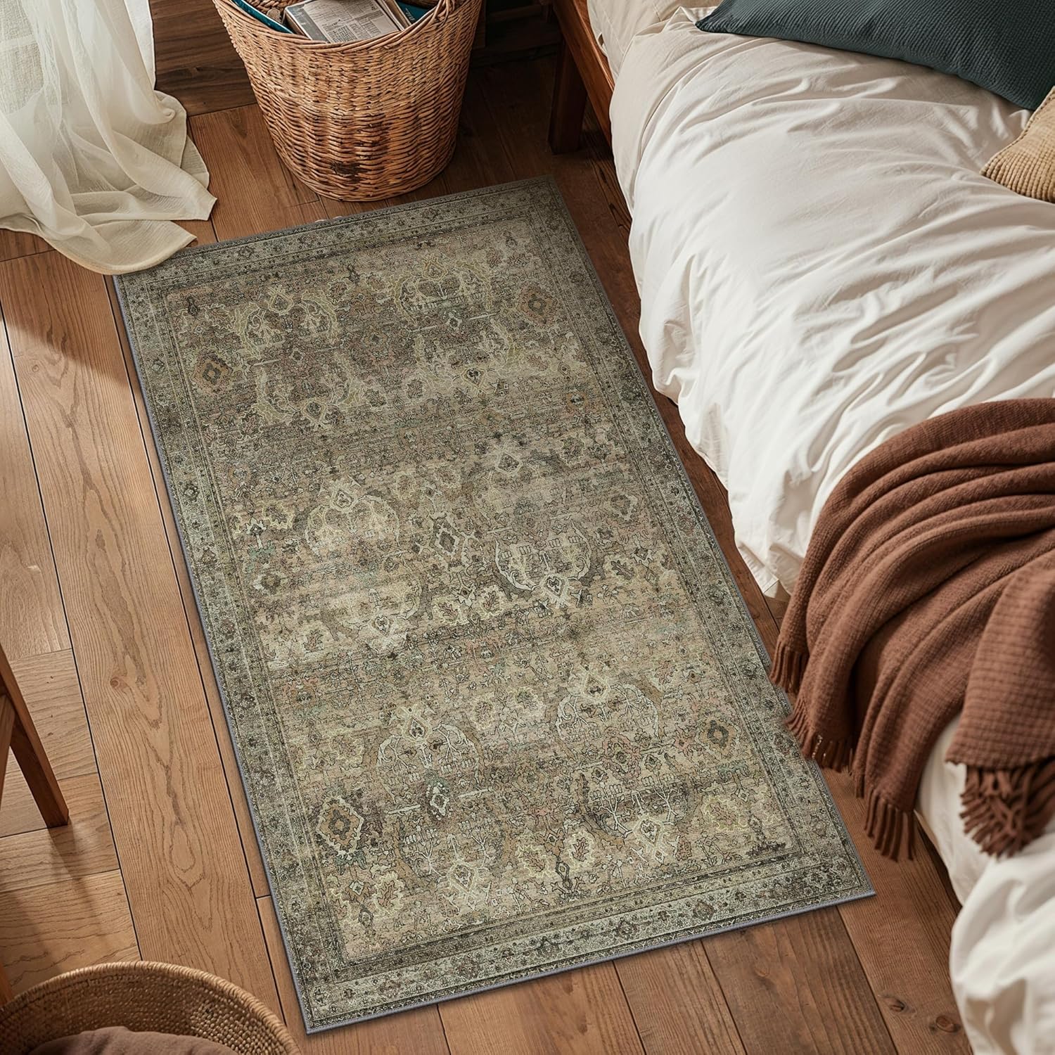 2x3 Entrance Rug Machine Washable Rug Small Door Mat,Ultra-Thin Low Pile Pad,Lightweight Indoor Carpet,Non Slip Floral Area Rug for Entryway,Bedside,Kids Room,Laundry,Bathroom,Sage