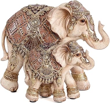 Elephant Figurine Mum Baby Ornament Lucky Statue Home Decor Shelf Gift 15cm