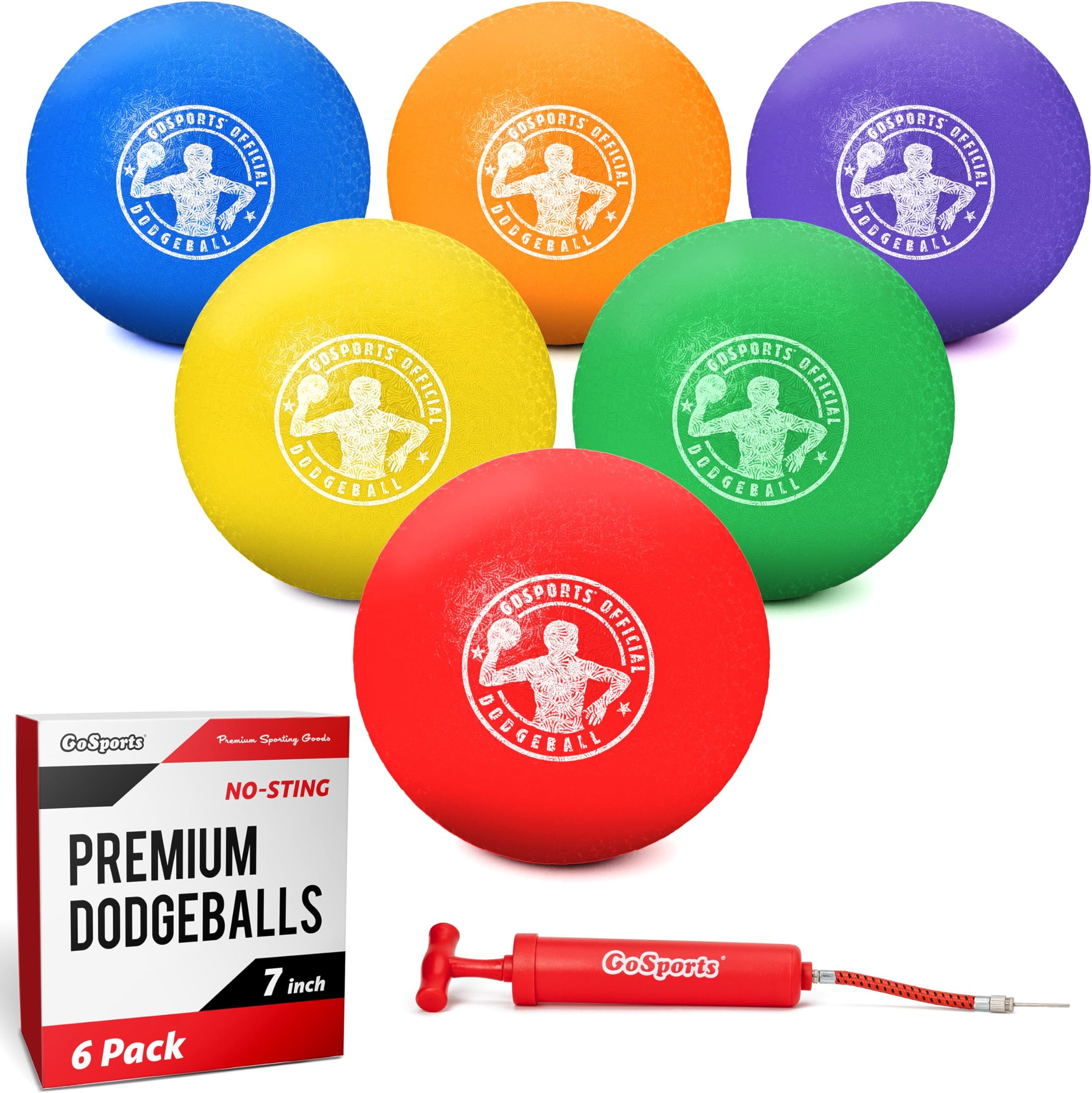 GoSports Inflatable Dodgeballs - Choose 5 Inch or 7 Inch No Sting Balls - Set of 6 Includes Ball Pump & Mesh Bag
