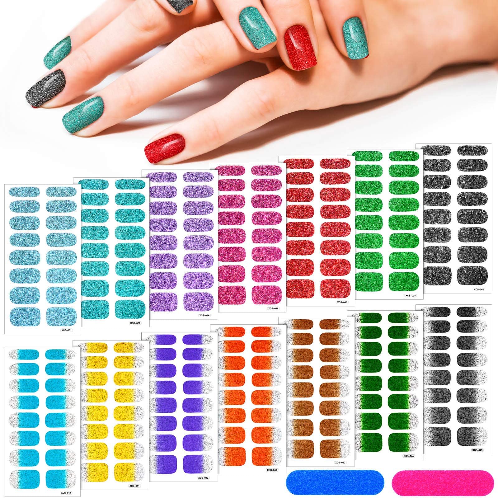 12 Sheets Nail Stickers with Nail Files, Nail Art Stickers, Nail Foil, Nail Stickers Decals, Self-Adhesive Manicure Stickers for DIY Nail Art Decoration