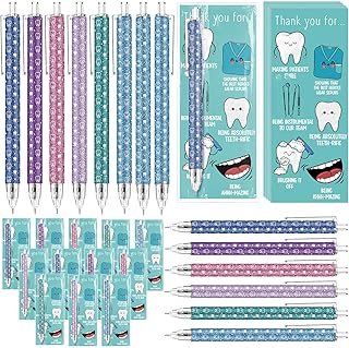 Sinload 24 Sets Oral Health Month Gifts Dental Gifts Teeth Ballpoint Pens with Thank You Cards Dental Appreciation Gift for Dentist Assistant Hygienist Nurse Student Graduation Cna Week Teacher