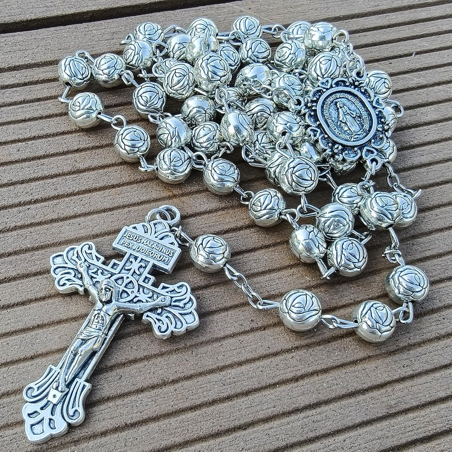 all-metal rosary beads catholic for men and women,Rosary Necklace for men with Virgin Mary medal & cross,Handmade of rosarios catolicos Cross Necklace Catholic Gifts - Image 2