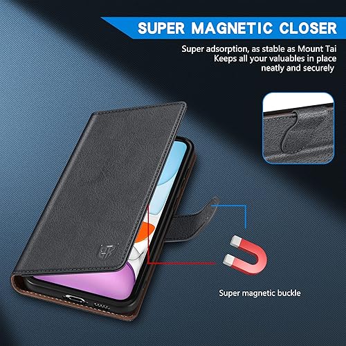 Miniatura 10 de ZZXX Funda tipo cartera para iPhone 11 con bloqueo RFID, ranura para tarjetas, función atril, cierre magnético, funda protectora de cuero para