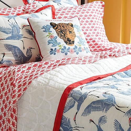 Miniatura 7 de Novogratz by Utica Family of Cranes - Juego de edredón reversible 100% algodón, divertido, suave, acogedor, fácil cuidado, ligero y vibrante con