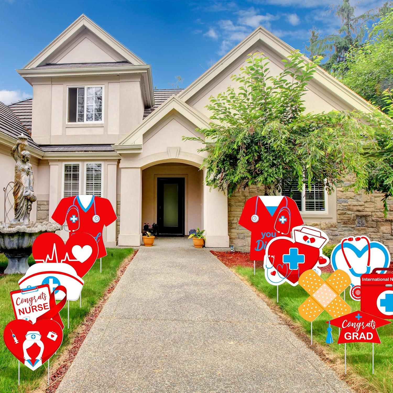 Xuhal 12 Pcs Nurse Graduation Yard Signs with 24 Pcs Stakes Nurse Appreciation Week Decorations Nurse Cap Lawn Signs Congrats Nursing Grad Lawn Decorations for Nursing Party