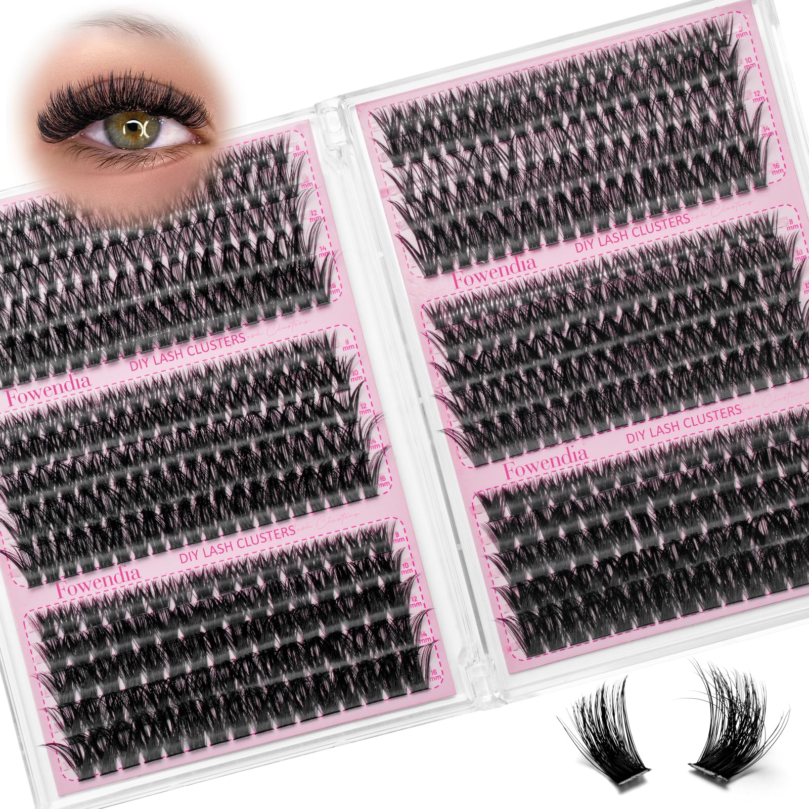 Fowendia Lash Clusters 60D 80D 100D Volume Cluster Lashes 560PCS Fluffy Lash Extensions D Curl Eyelashes Individual Lashes Natural Look DIY Eyelash Extensions(FSMD02) - 2