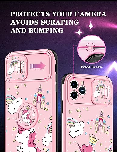 Miniatura 3 de Goocrux Funda 2 en 1 para iPhone 11 Pro para niñas, diseño único y bonito diseño único con funda deslizante para cámara y soporte de anillo para