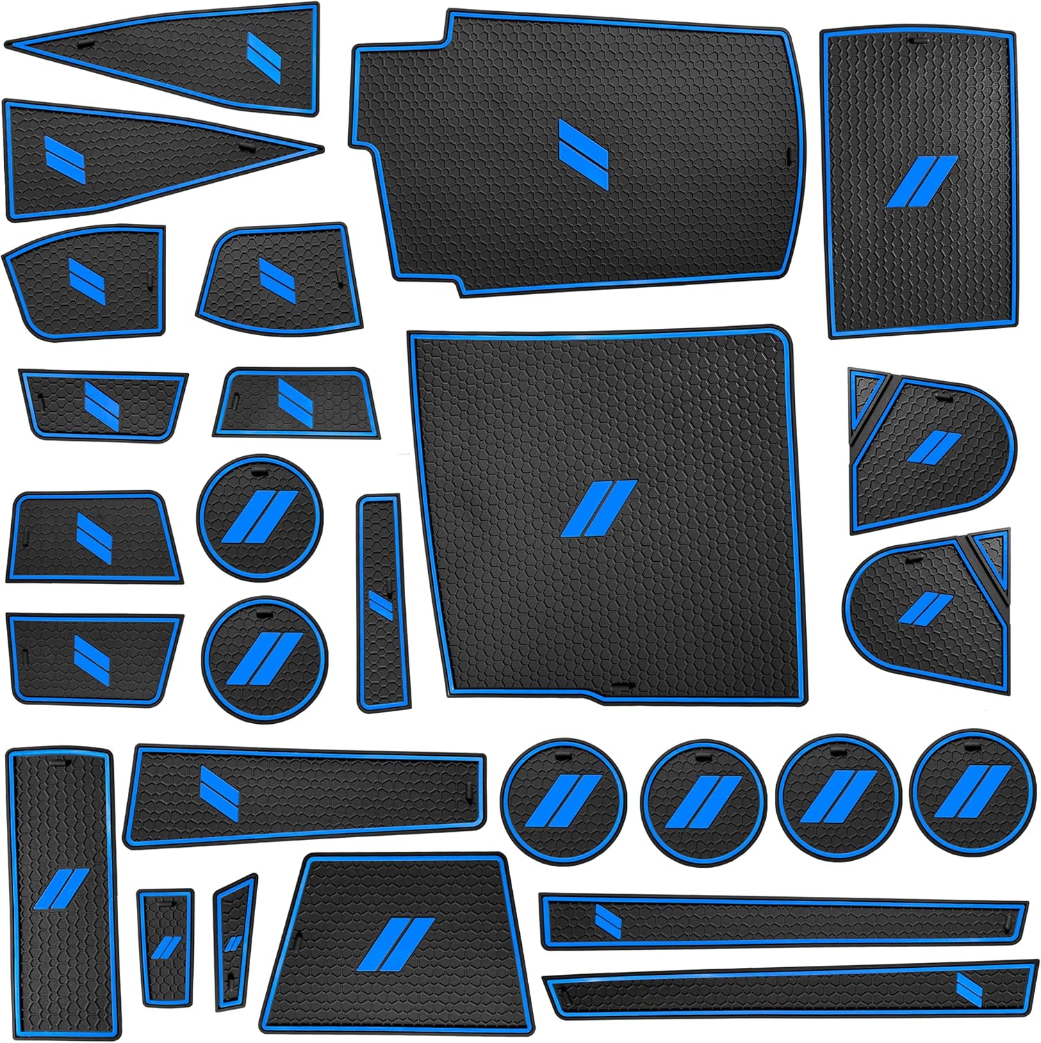 for Dodge Durango Accessories 2021 2022 2023 2024 2025 2026 (7 Seats Version) Center Console Liner Mat Cup Holder Insert Coasters Pads Door Slot Liners Non-Slip Anti Dust Interior 27Pcs Set (Blue)