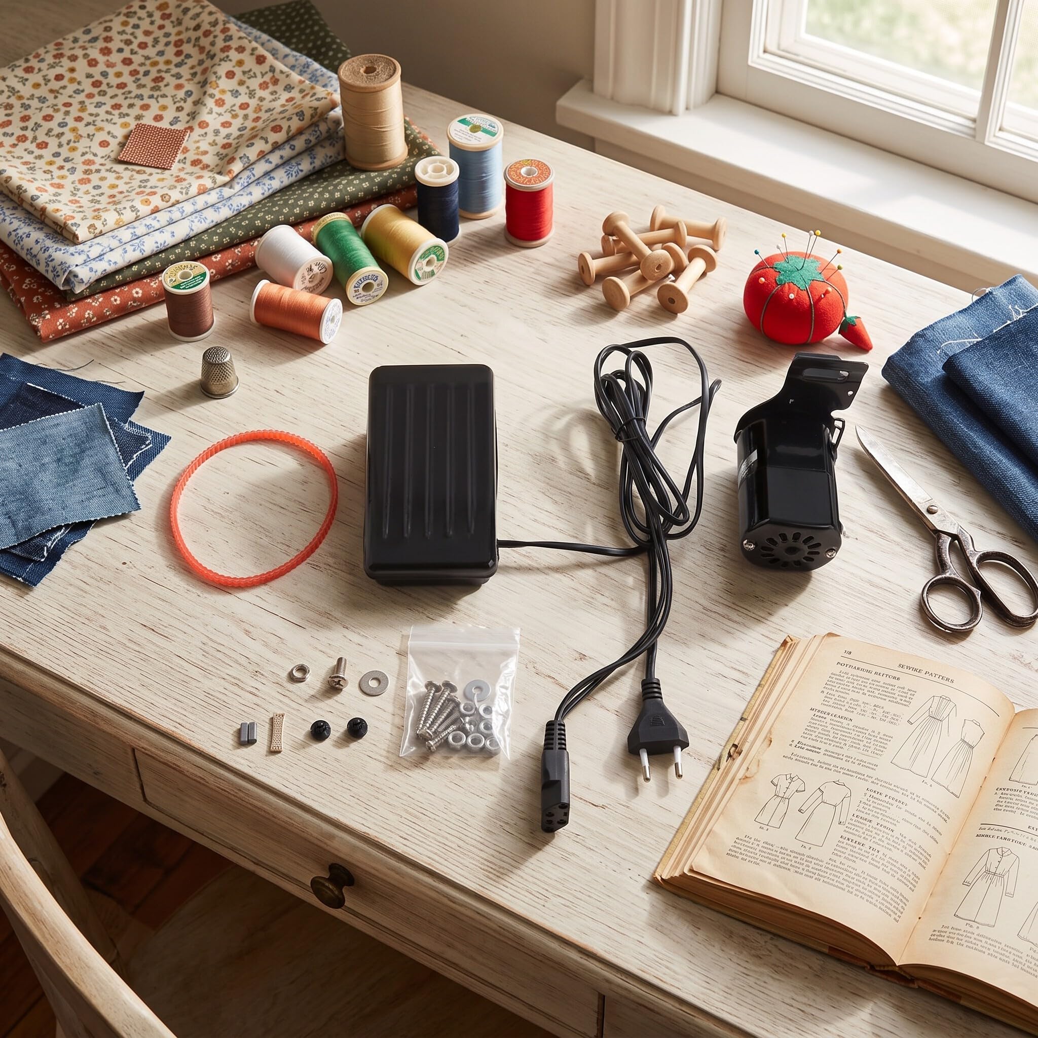 Ejoyous Motor para máquina de coser con pedal, 180 W, interruptor de pie con motor y pedal de coser, regulador de máquinas de coser, pieza de repuesto para rotar en sentido contrario