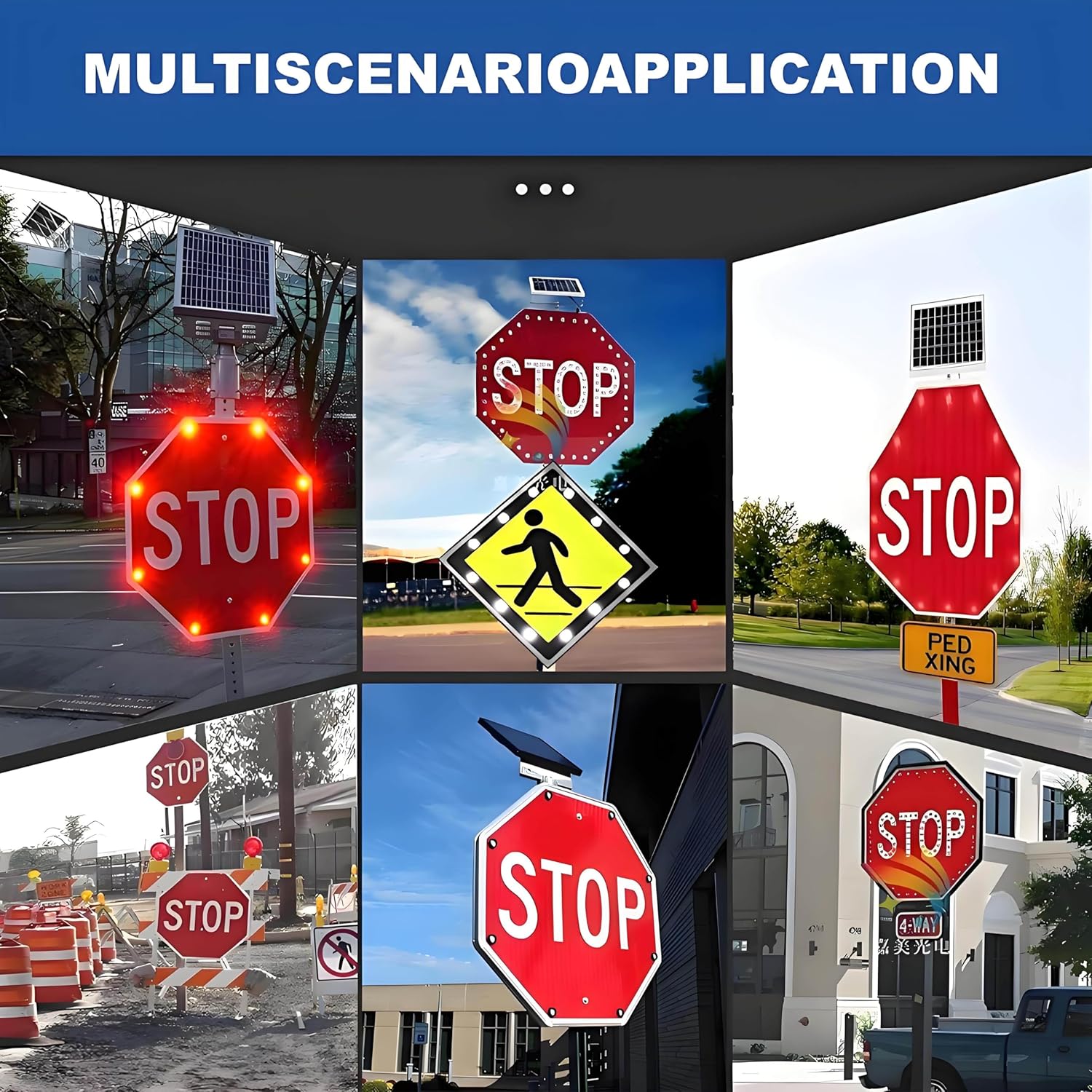 30-Inch Solar-Powered LED Flashing Stop Sign - Durable Aluminum Octagonal Traffic Sign for Enhanced Road Safety, Bright Red Warning Signal for Vehicles and Pedestrians