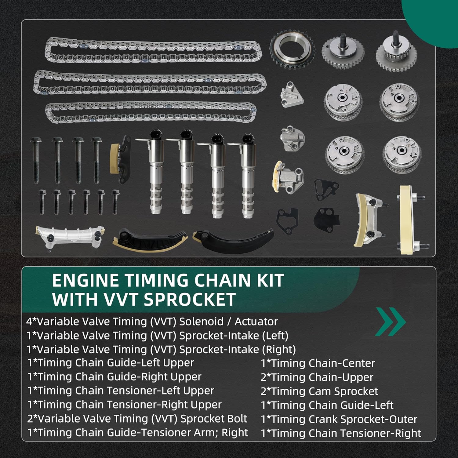 9-0753S Timing Chain Kit w/VVT Sprocket Solenoid Actuator for DOHC 3.0/3.2/3.6L V6, fit for Buick enclave, fit for Chevy Equinox, for XTS, for GMC acadia/Canyon, for Saab, for Saturn