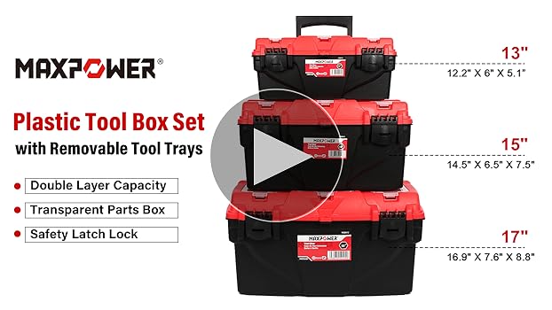 MAXPOWER Tool Box Set with Removable Tool Trays, Portable