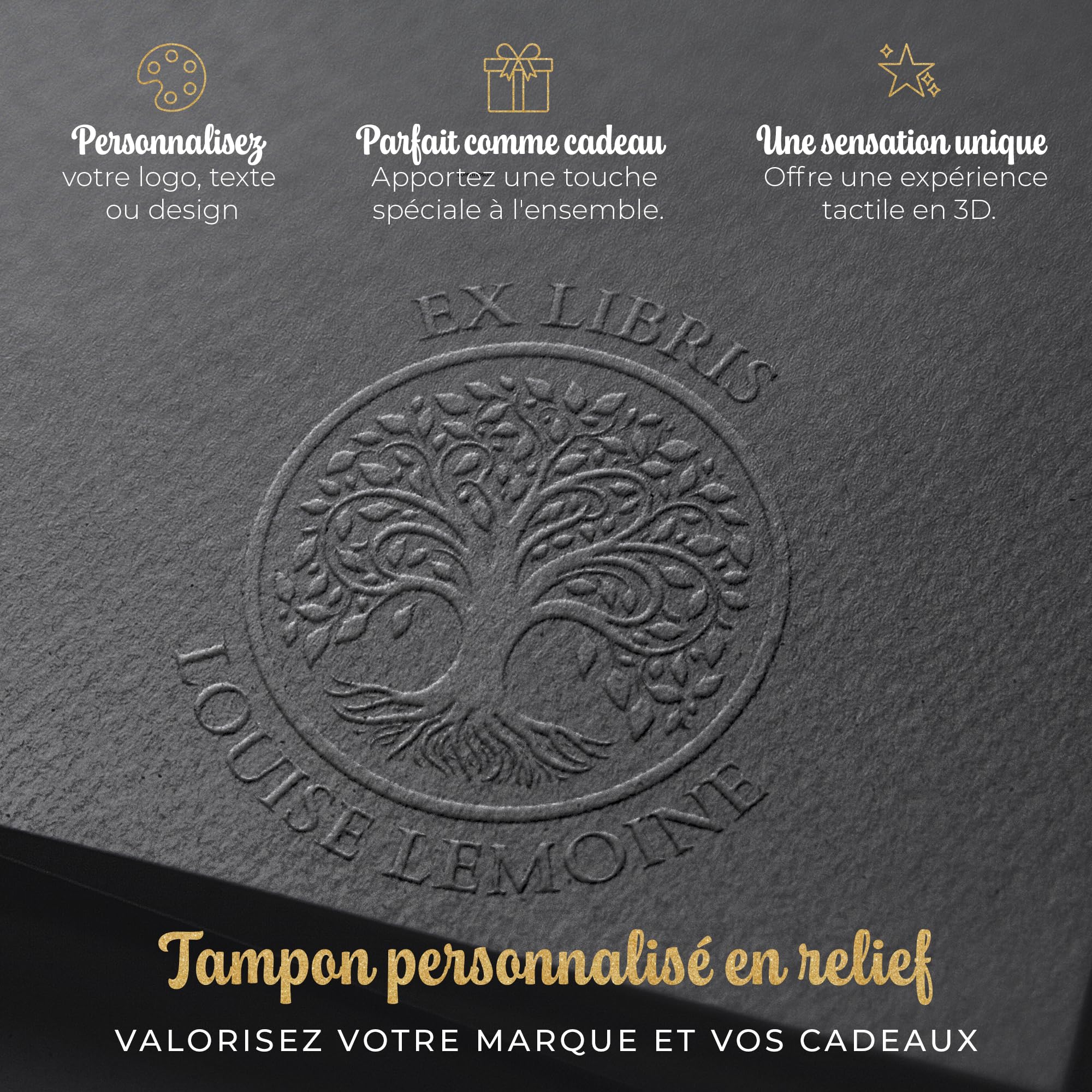 Embosseur Ex Libris personnalisé pour livres – Tampon à sec avec nom gravé, 41 mm – Pince à gaufrage de bibliothèque – JUST REFINE (Insignia Eternitas)