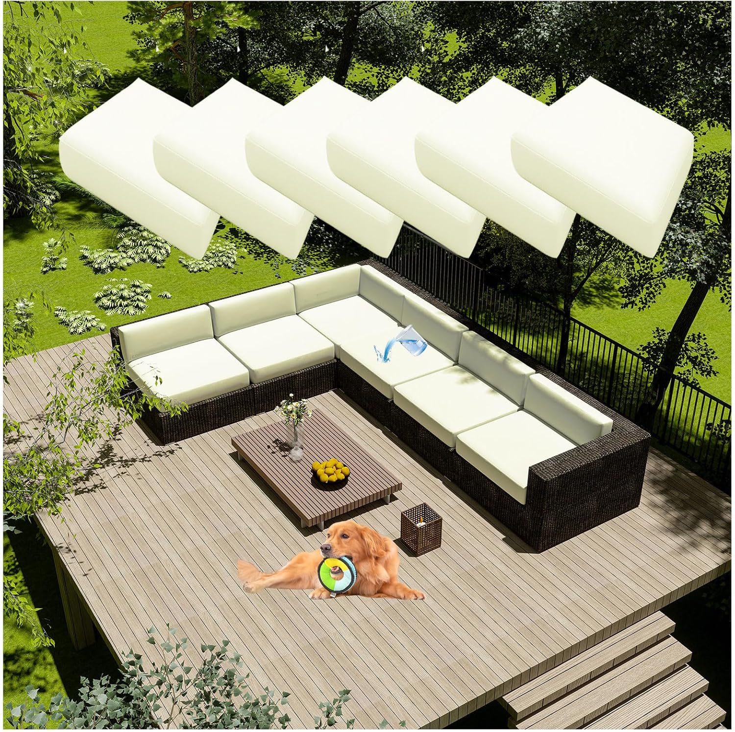 Amazon｜伸縮性のある屋外パティオソファクッションカバーセット 2個 55×45cm ライトブルー 交換用カバー ガーデンラタン家具クッション用  ジッパー付き｜インテリア オンライン通販 伸縮性のある屋外パティオソファクッションカバーセット 2個 55×45cm ブルーとホワイト ガーデンラタンクッションカバー ジッパ