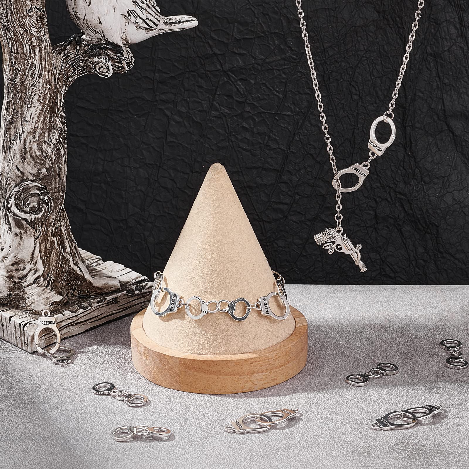 SUNNYCLUE 1 scatola 40 pezzi 2 stile Argento Antico Manette Ciondoli Libertà Stile Tibetano Lega Connettore Ciondoli Pendenti per Gioielli Creazione di Braccialetti con Ciondoli Collana Risultati Acce