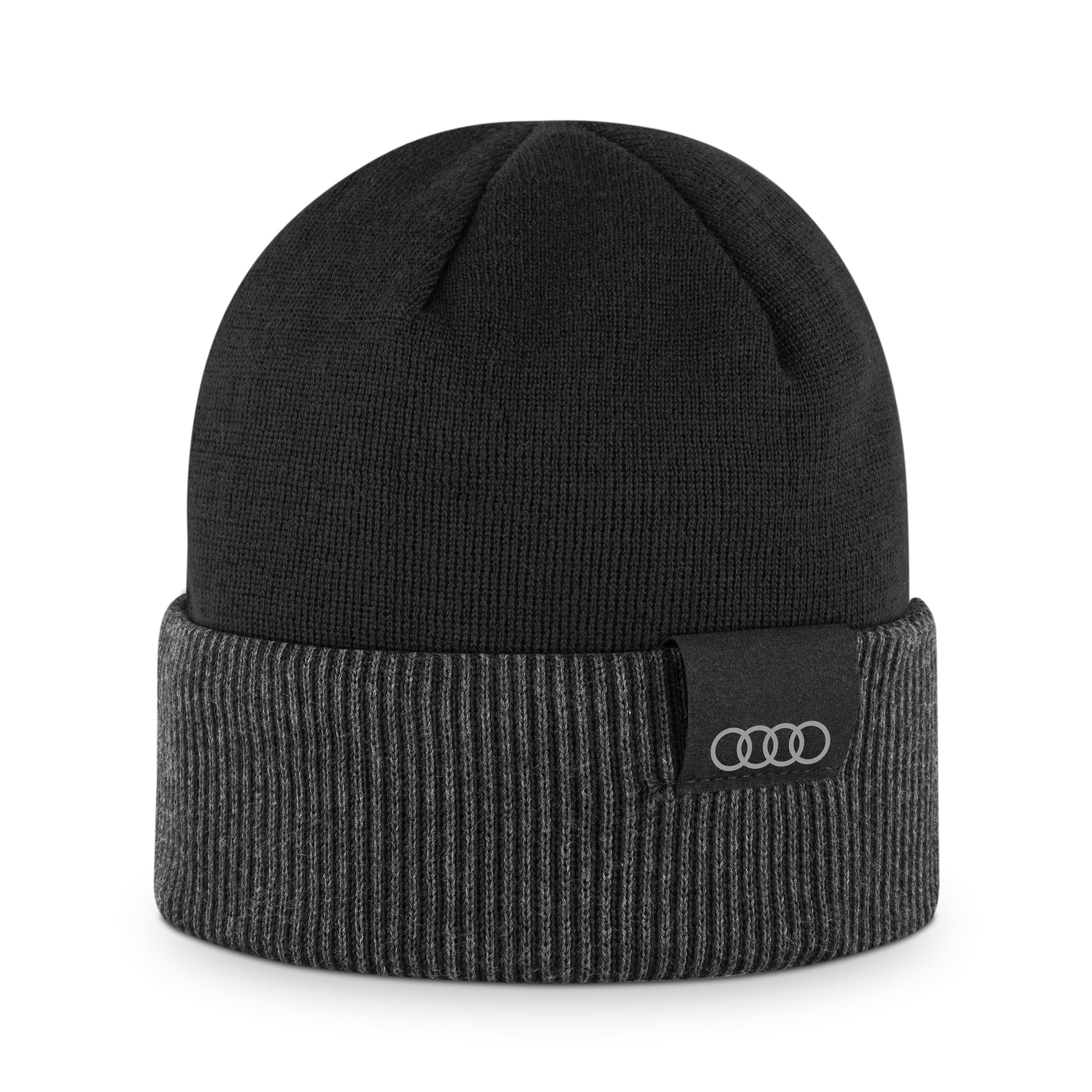 Audi 3132402100 Wende-Strickmütze Beanie Mütze, schwarz/grau