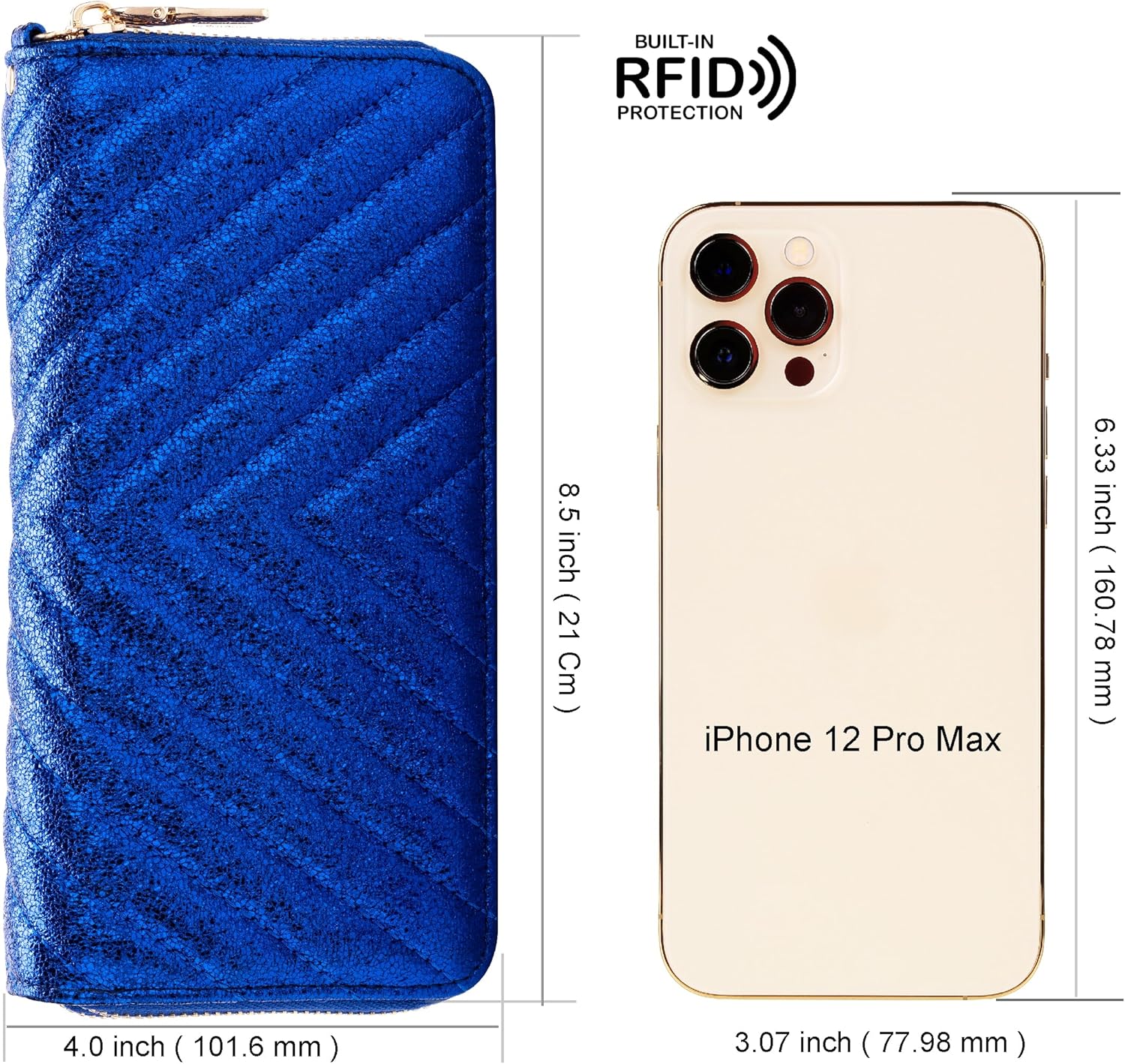 B BRENTANO Vegan Leather Double Zipper Pocket Wallet with Grip Hand Strap (BLUE GLITTER) - Image 4