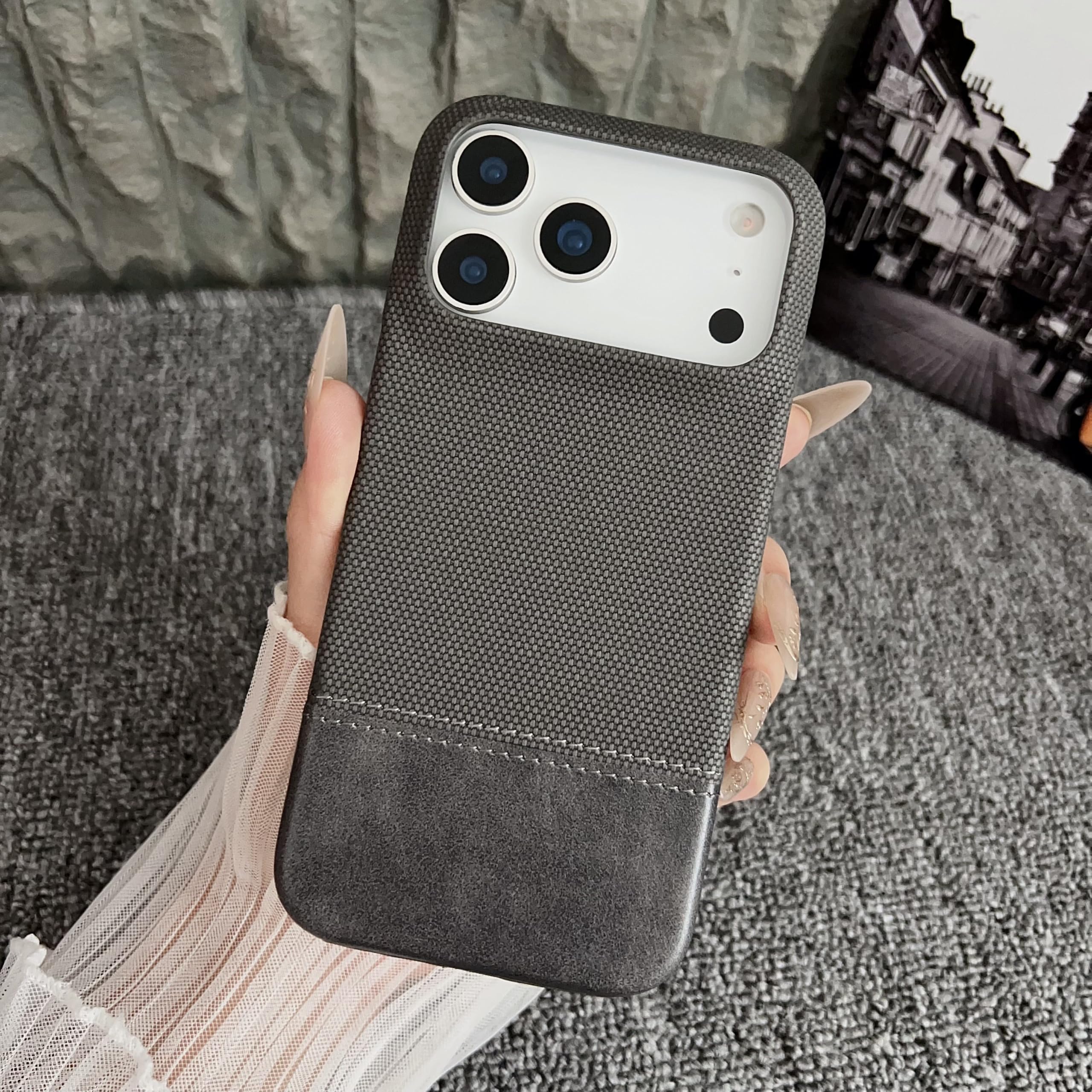 Custodia in similpelle con inserti, senza cornice, opaca, antiurto, per iPhone 12 (per iPhone 12/grigio)