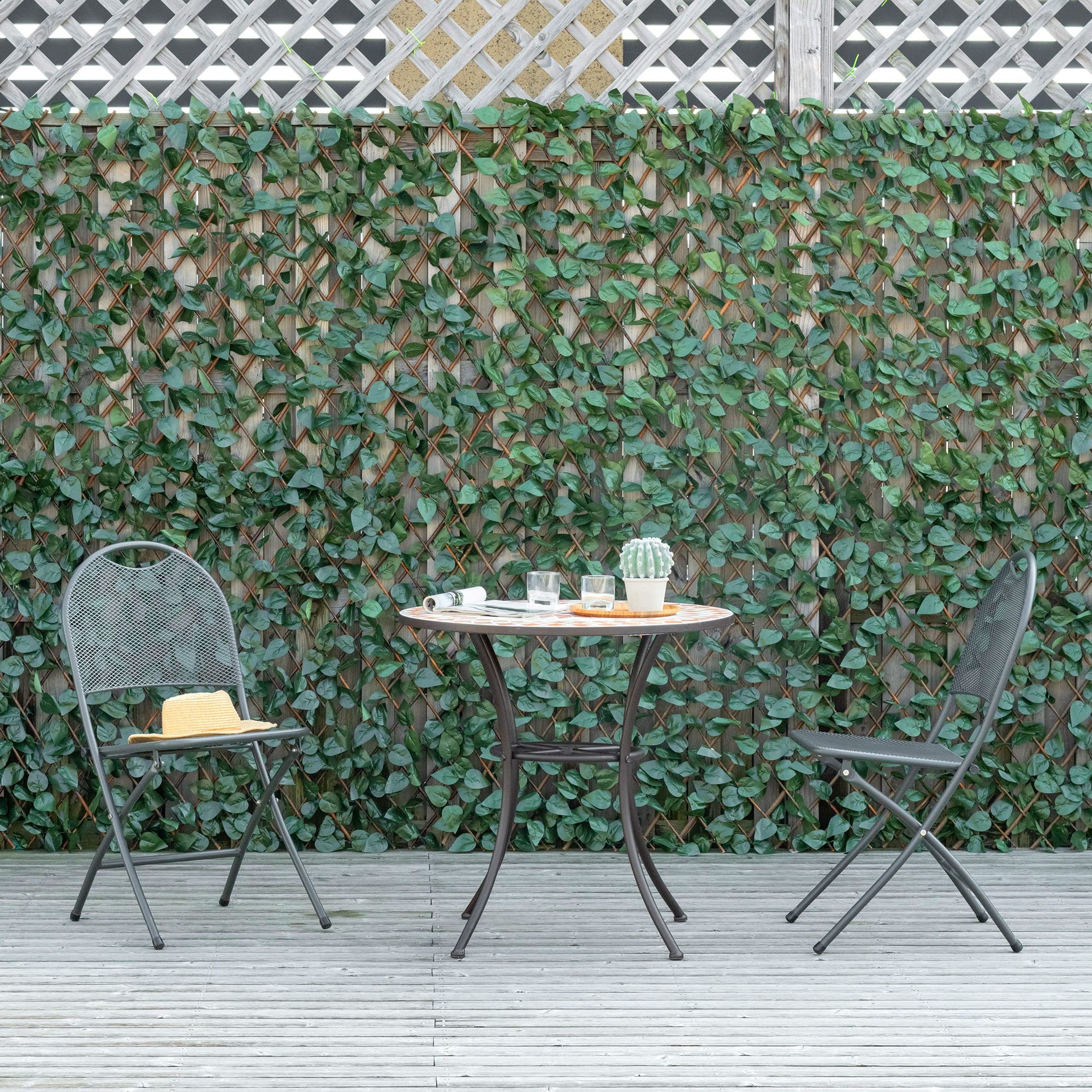 Outsunny Lot de 4 Haies Artificielles de Lierre, Feuilles Murale Brise-vue Extensible en Polyester Osier, Clôture Décorative Artificielle 200 x 100 cm pour Jardin Extérieur Balcon Terrasse, Vert