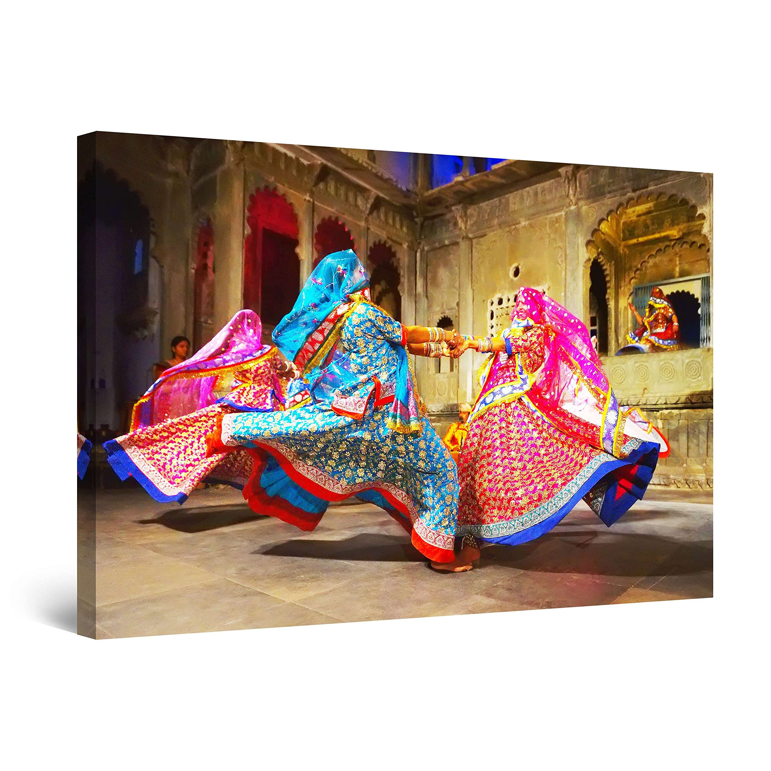 Startonight Red Blue Dance Canvas Wall Art - Indian Dance - Decor Painting For Living Room Framed Wall Decor Artwork, Big Picture Wall Decor, Modern And Contemporary Unique Luminous Art 80 Cm X 120 Cm