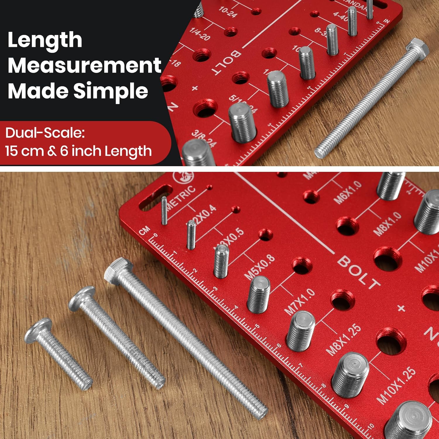 Thread Checker, 40 Nut and Bolt Thread Checker, Bolt Size and Thread Gauge 20 Standard & 20 Metric, Bolt Size Finder, Wall-Mountable Bolt Thread Identifier Gauge with Inch & CM Ruler