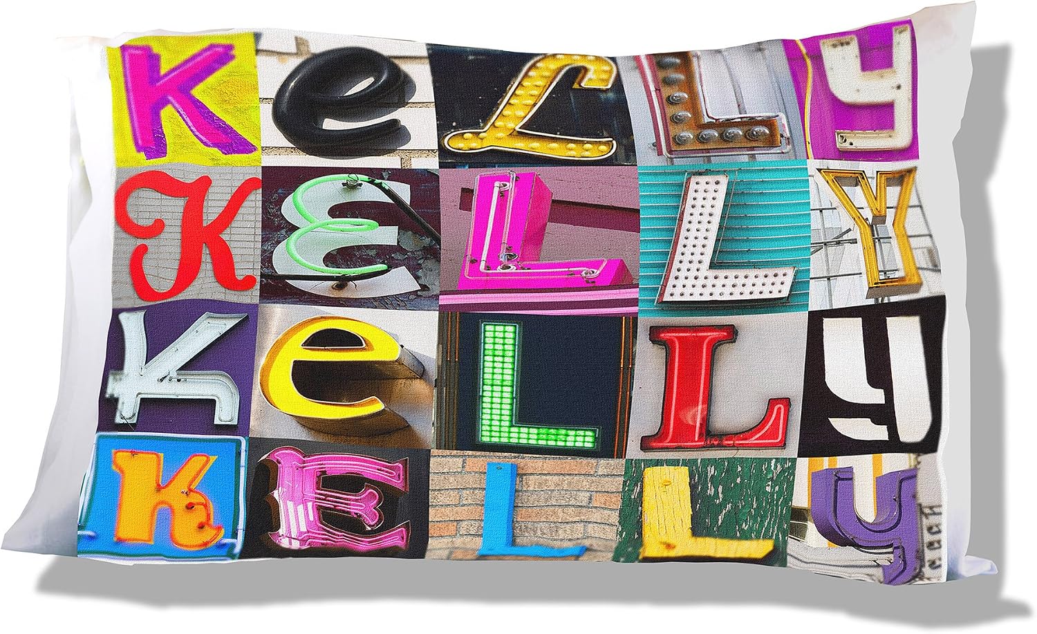 Personalized Pillowcase featuring the name KELLY in photos of signs