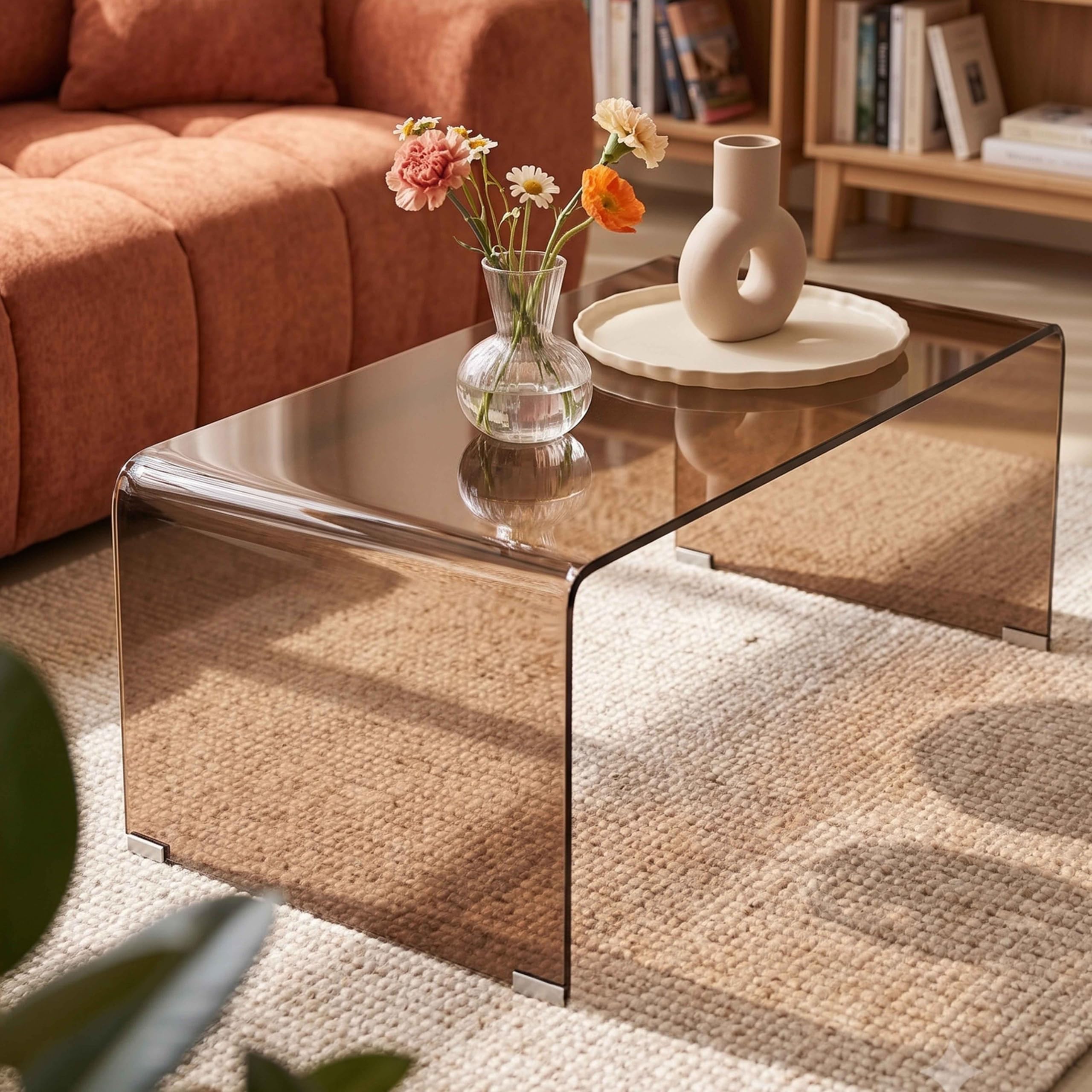 Oviala Table Basse rectangulaire L110 cm en Verre trempé Marron