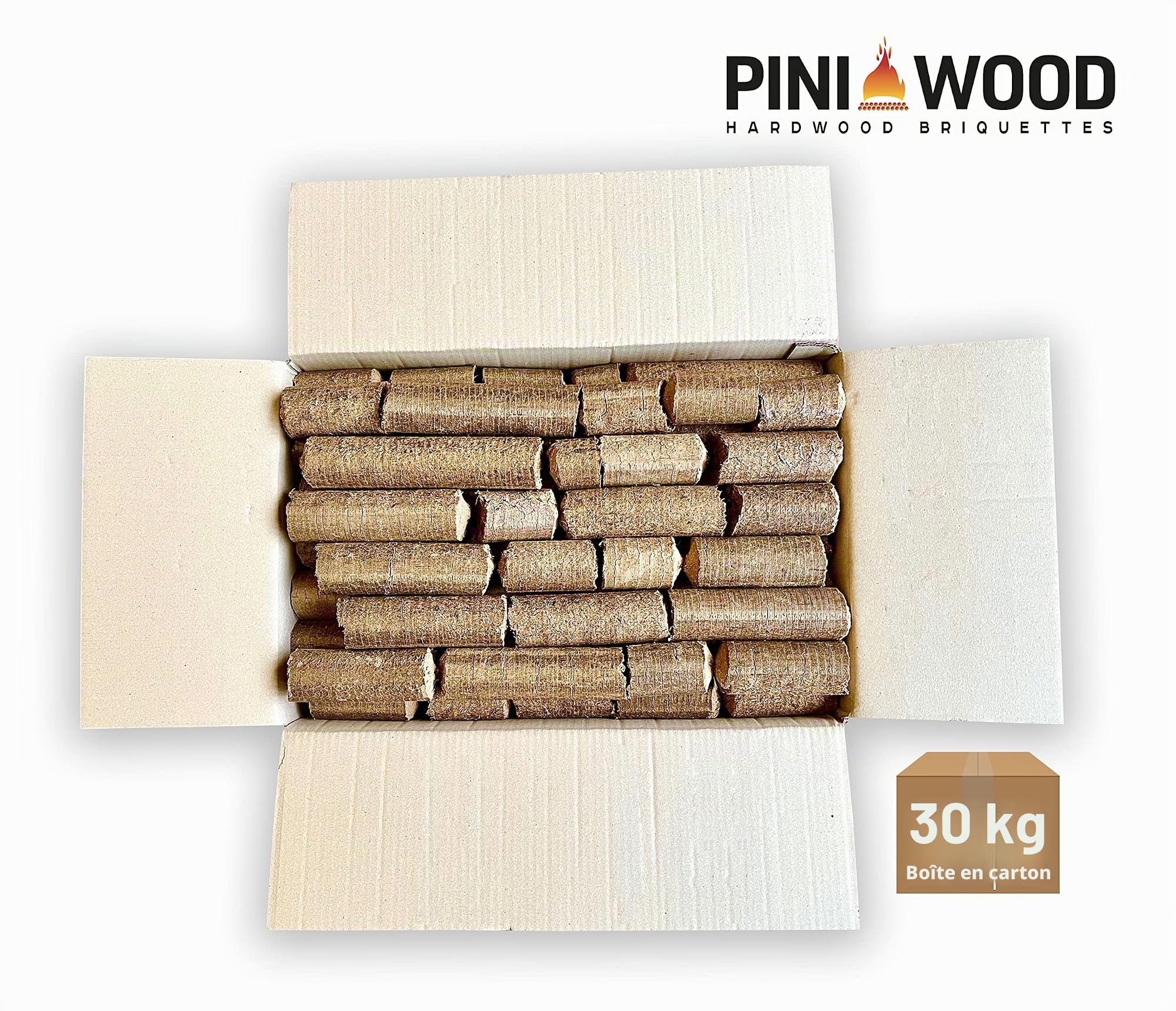 PINI Briquettes en bois dur 100% chêne 30 kg pour cheminée, poêle, barbecue - Briquettes en chêne à longue durée de combustion
