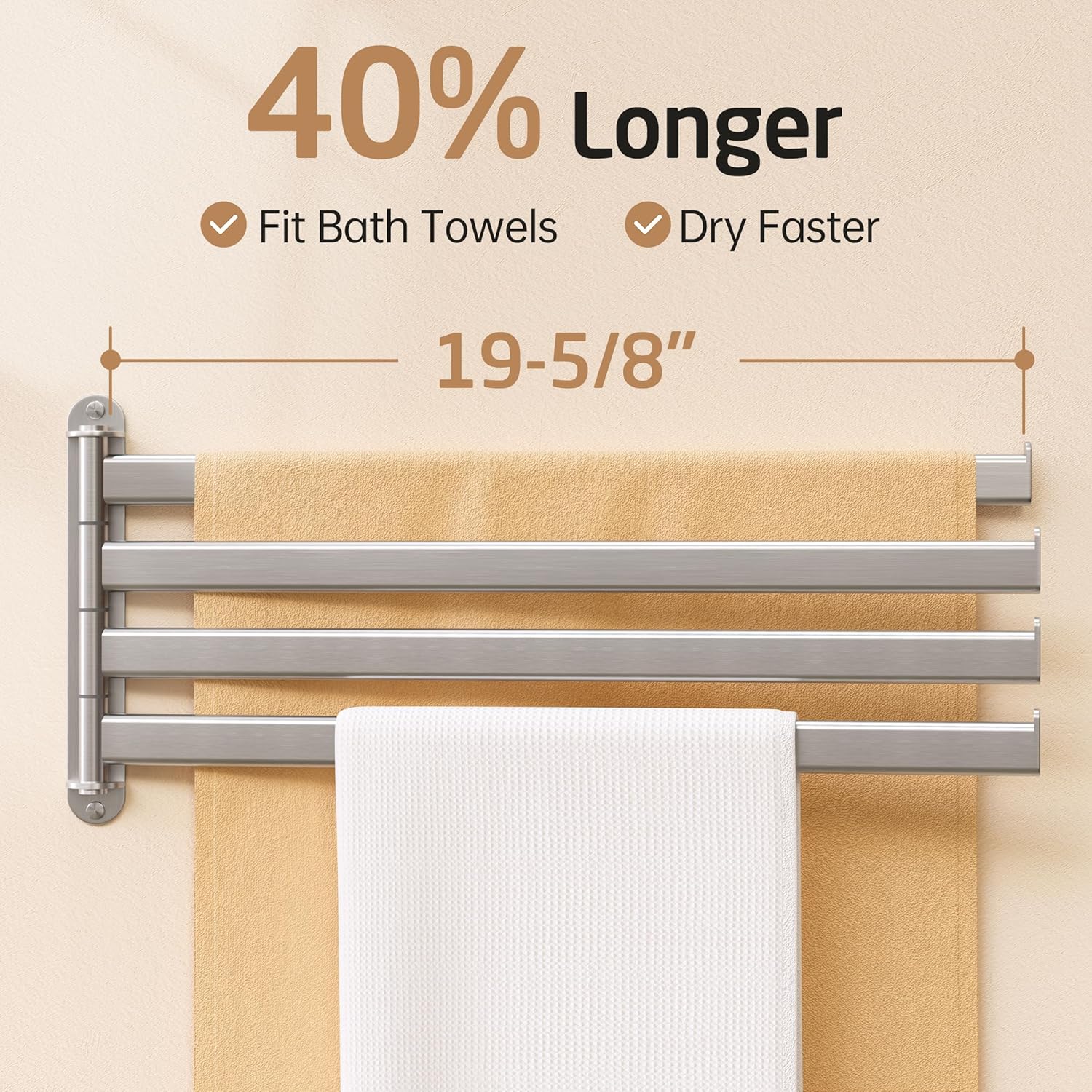 KES Swivel Towel Racks for Bathroom, 19.5" Swing Out Towel Rack for Bathroom Wall 4-Arm, Swinging Towel Bar 18/8 Stainless Steel Space Saving Wall Mounted Brushed Finish, A2104S4L50-2