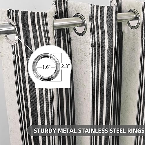 Miniatura 4 de DriftAway Chris Linen - Cortinas opacas con capa térmica y reductora de sonido, 63 pulgadas de largo para dormitorio, cortinas estampadas a rayas