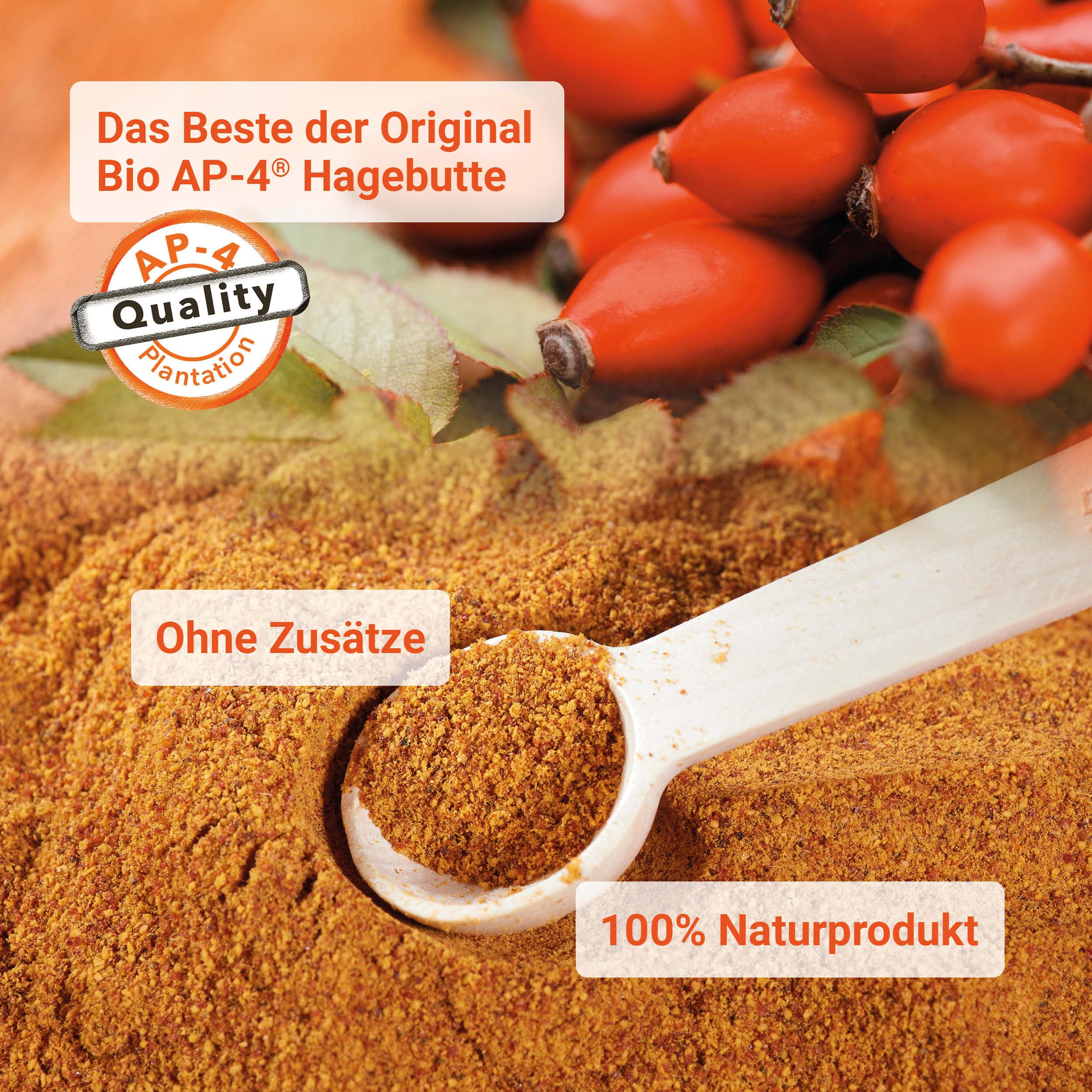 Raab Vitalfood Bio Hagebutten-Pulver, Premium-Sorte AP-4 Hagebutte aus dem Süden von Chile, mit natürlichem Vitamin C für eine normale Kollagenbildung & Knorpelfunktion (500g)