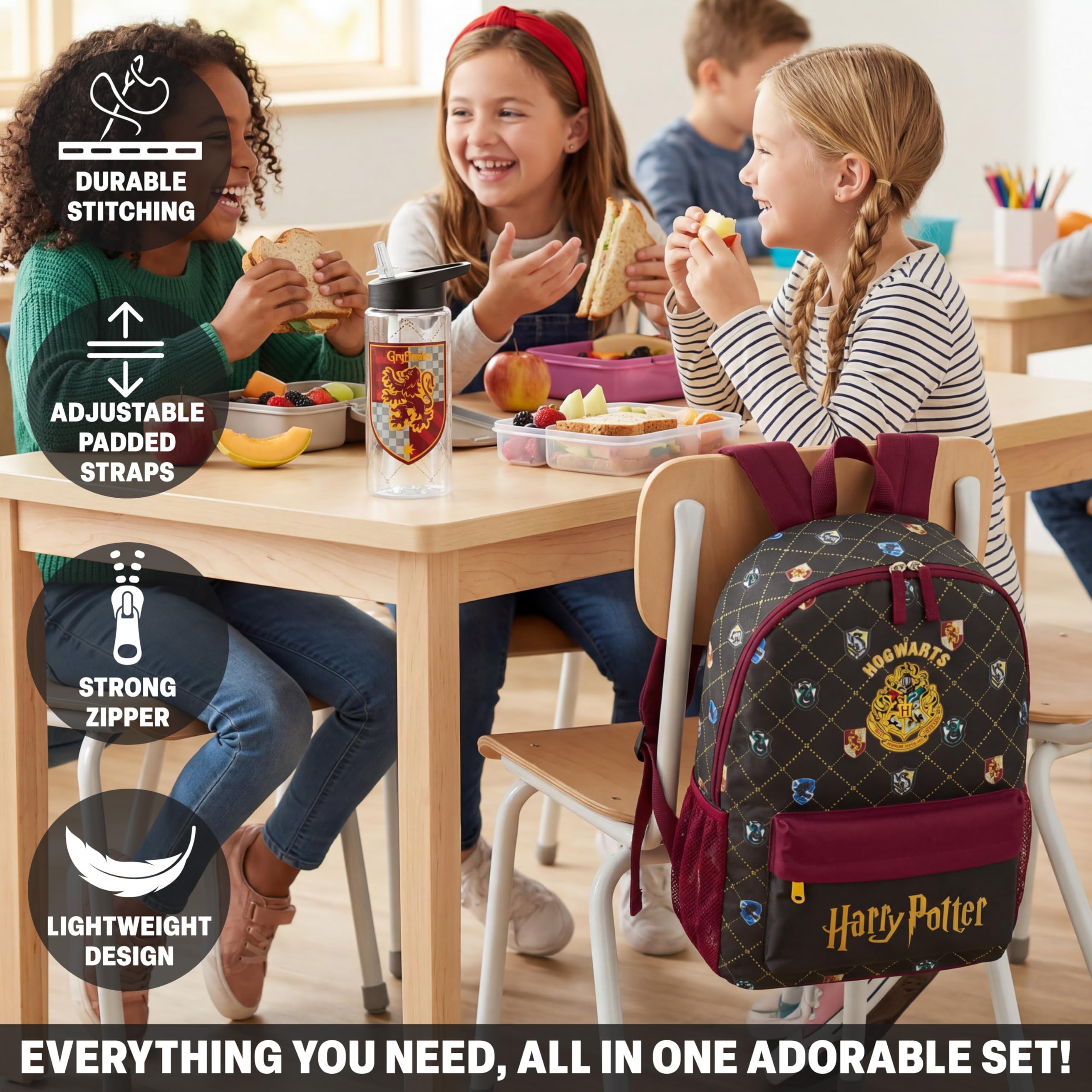Get Trend Harry Potter Sac a Dos avec Gourde Enfant 500ml, Fermeture Eclair Rembourré Cartable et Gourde