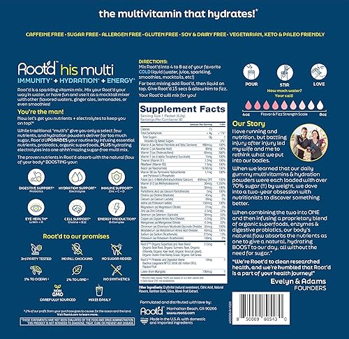 Miniatura 9 de Root'd Multivitamínico en polvo para hombres  24 vitaminas y minerales con 3 electrolitos, 9 superalimentos orgánicos, probióticos y enzimas,