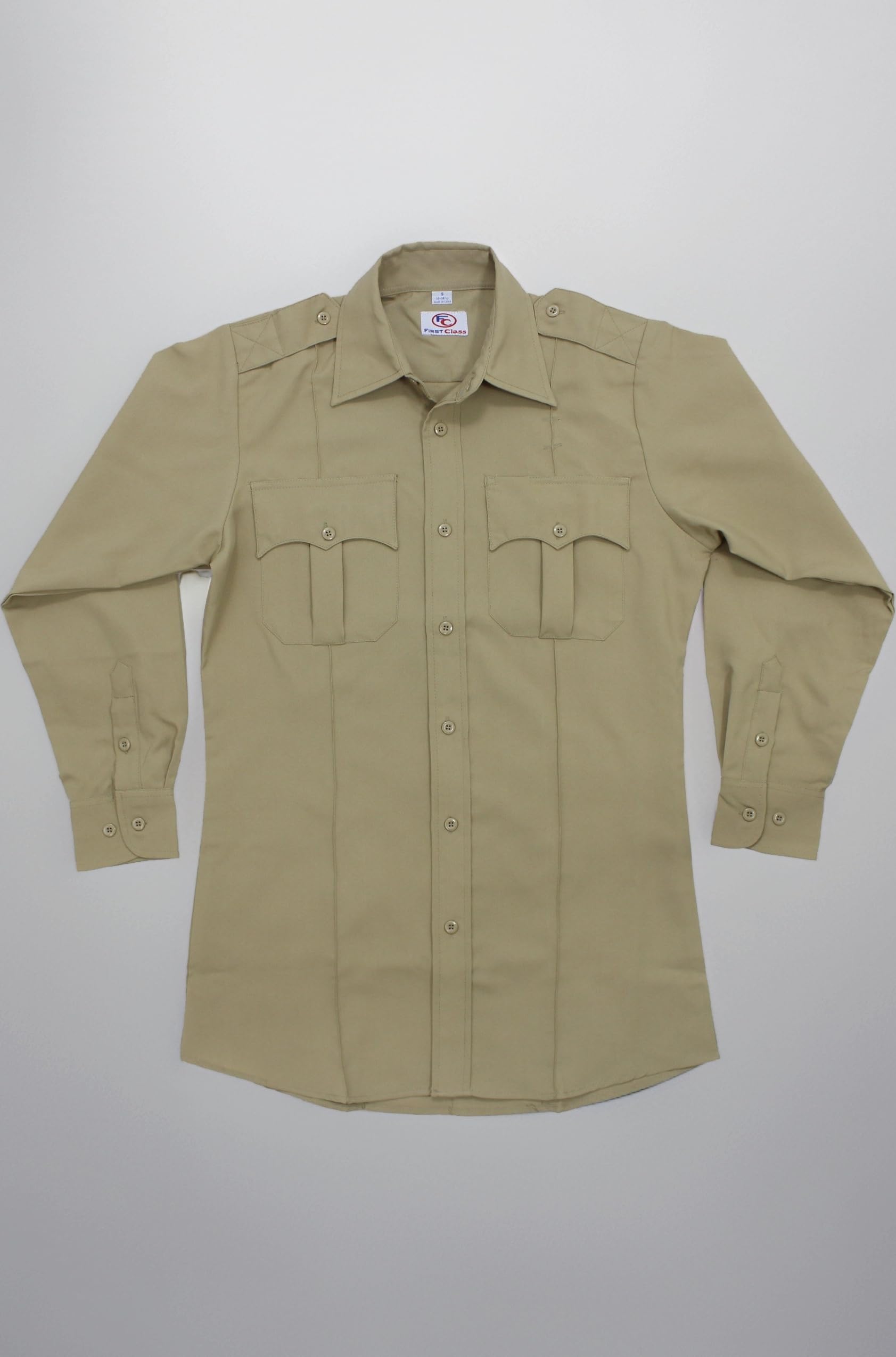 First Class 100% Polyester Long Sleeve Men's Uniform Shirt Tan