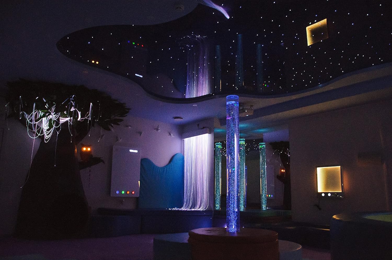 Playlearn Fiber Optic Light Curtain with 50 Fiber Tails Ideal Sensory Room Product Wall Mounted - 42x96 Inch